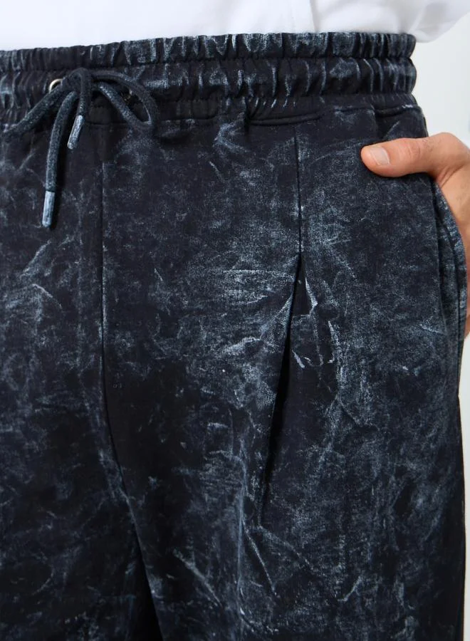 Styli Men Black Acid Wash Joggers with Embroidery
